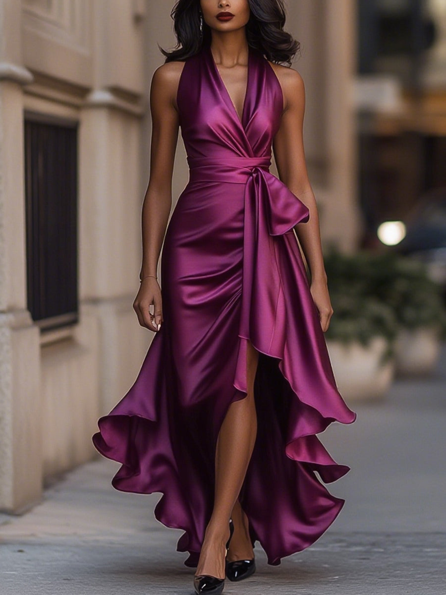 Women’s Satin Wrap Maxi Dress Spring