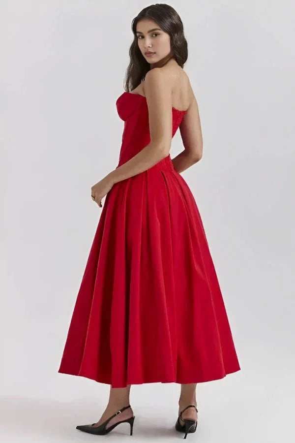 Women’s Strapless Evening Midi Dress Polyester for Spring