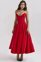 Women’s Strapless Evening Midi Dress Polyester for Spring