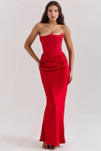 Women’s Strapless Maxi Dress Polyester for Spring
