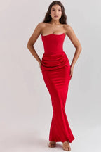Women’s Strapless Maxi Dress Polyester for Spring
