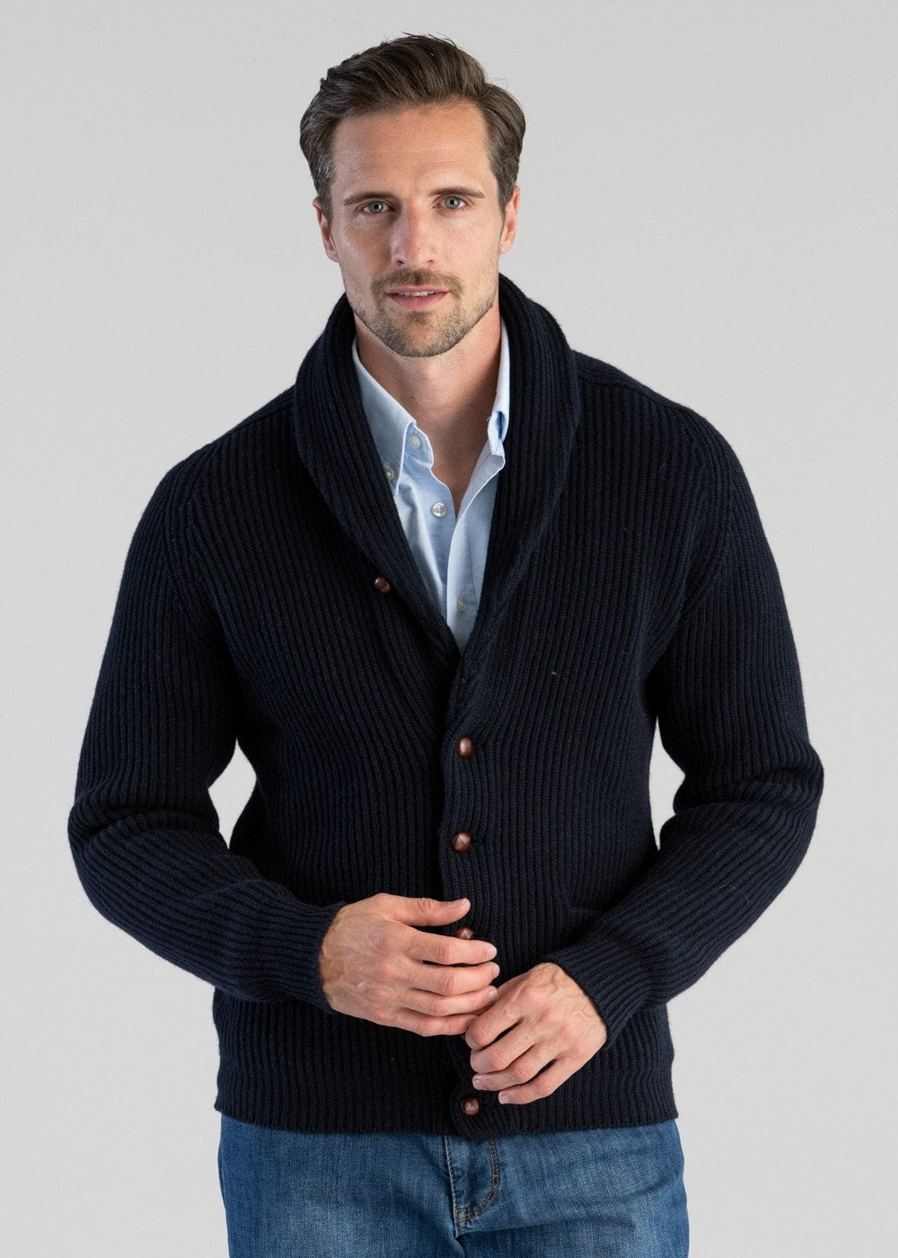 Men’s Wool Knit Shawl Collar Cardigan for Winter
