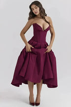 Women’s Strapless Evening Midi Dress Polyester for Spring