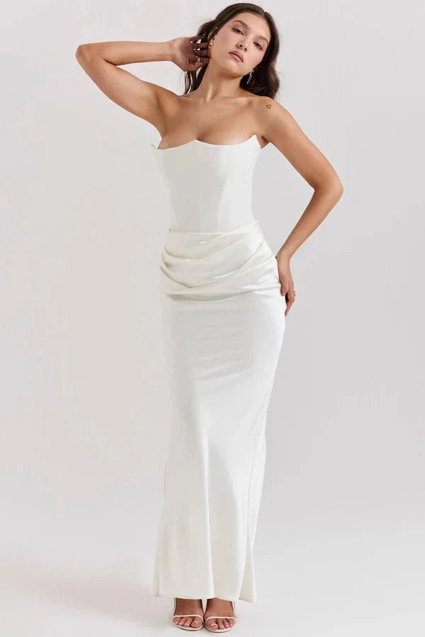 Women’s Strapless Maxi Dress Polyester for Spring