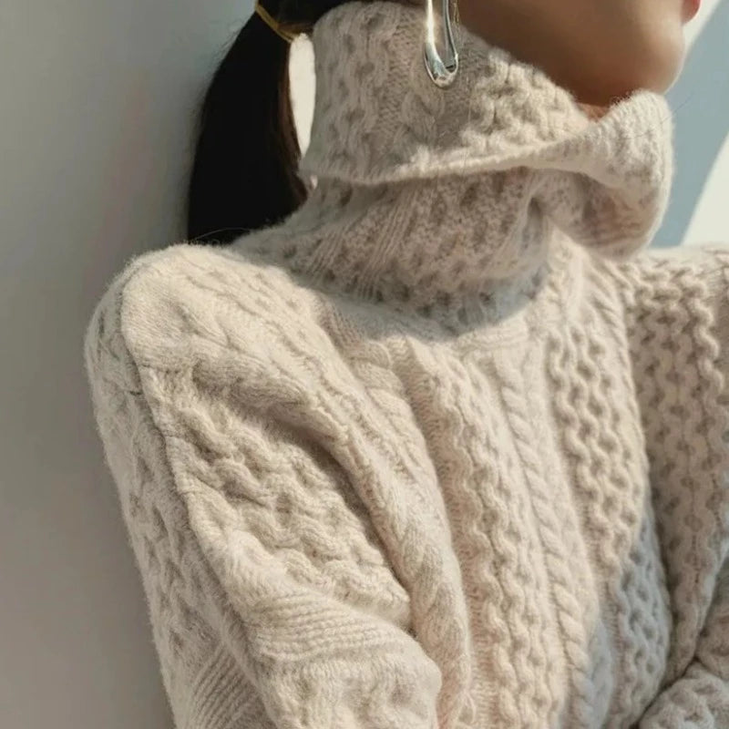 Women's Wool Cable Knit Turtleneck Jumper Winter
