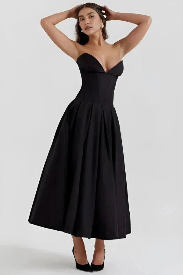Women’s Strapless Evening Midi Dress Polyester for Spring