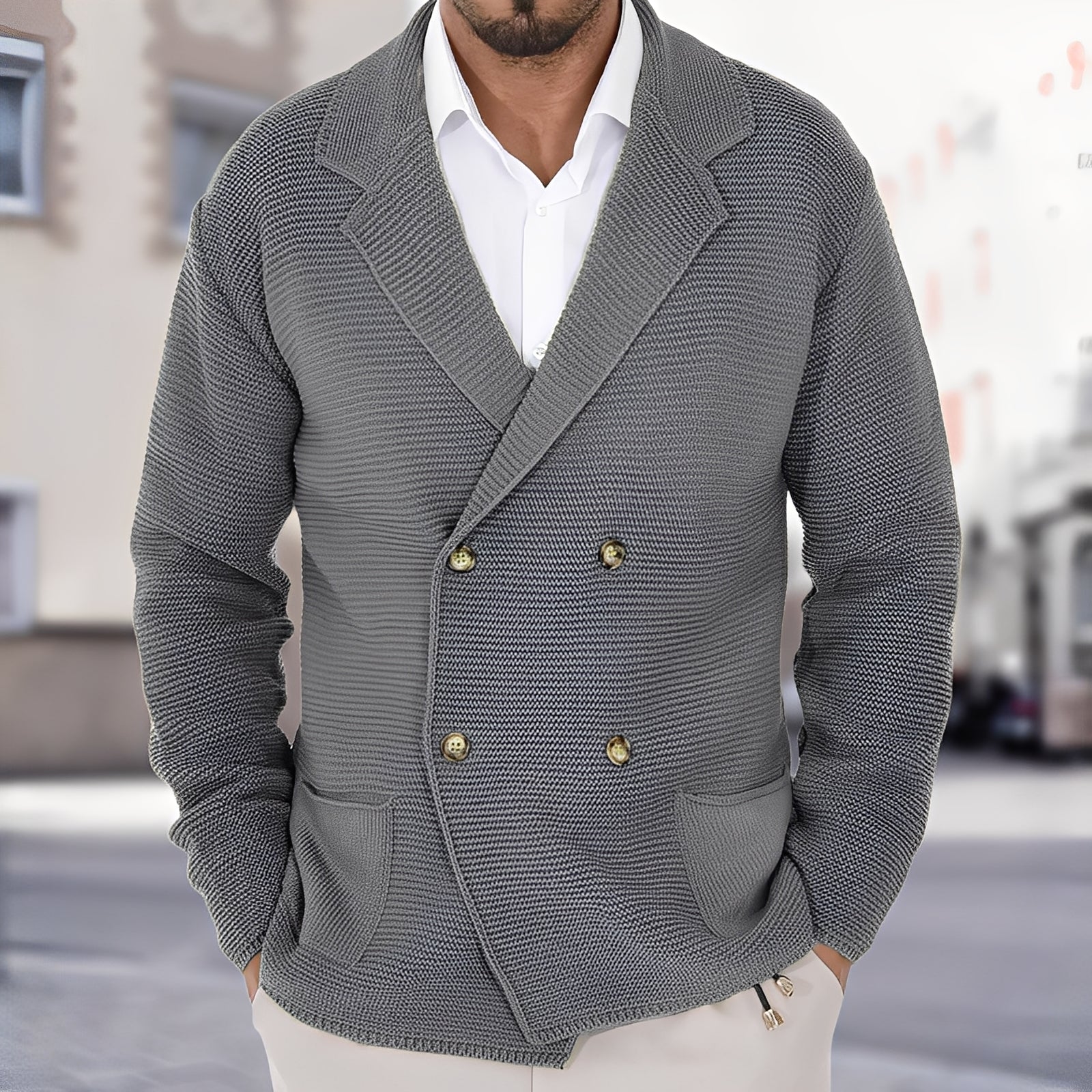Men’s Wool Knit Double Breasted Blazer for Spring