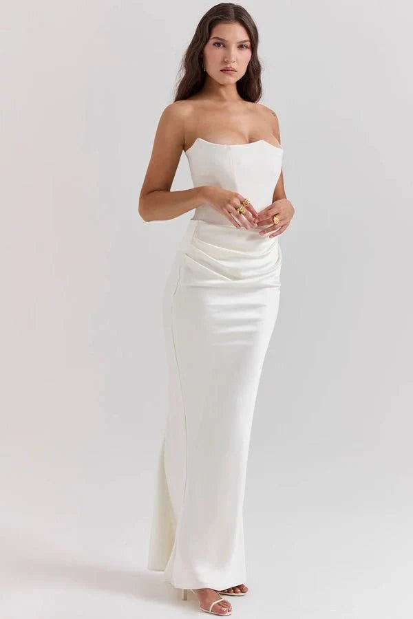 Women’s Strapless Maxi Dress Polyester for Spring