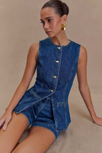Women’s Cotton Denim Two-Piece Set for Spring Wear