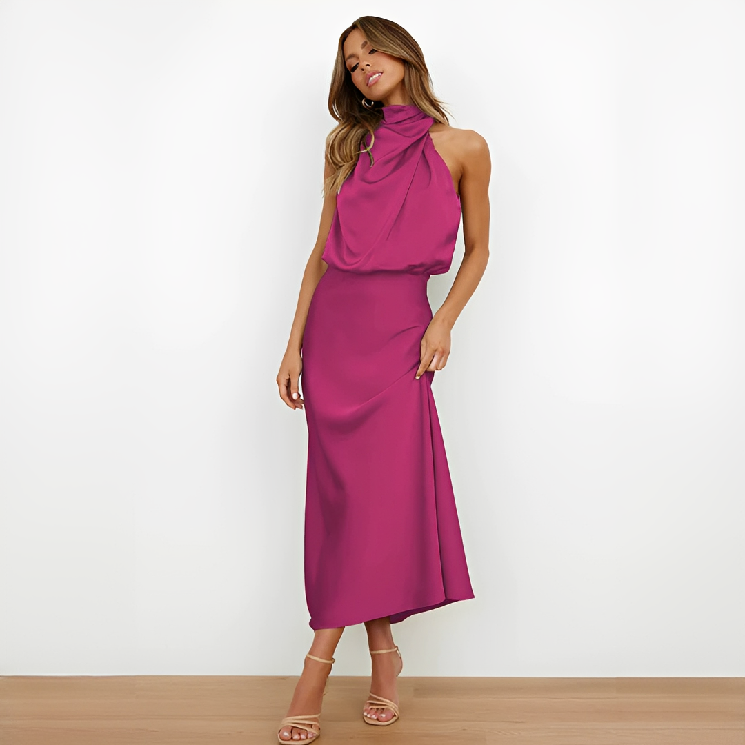 Women’s Satin Halter Midi Dress for Spring