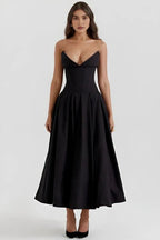 Women’s Strapless Evening Midi Dress Polyester for Spring