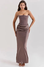 Women’s Strapless Maxi Dress Polyester for Spring