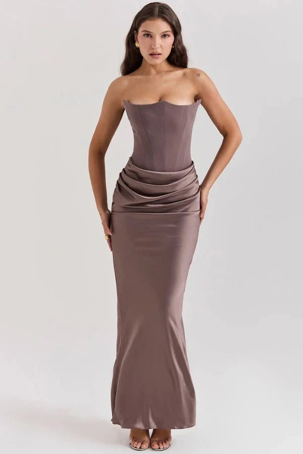 Women’s Strapless Maxi Dress Polyester for Spring