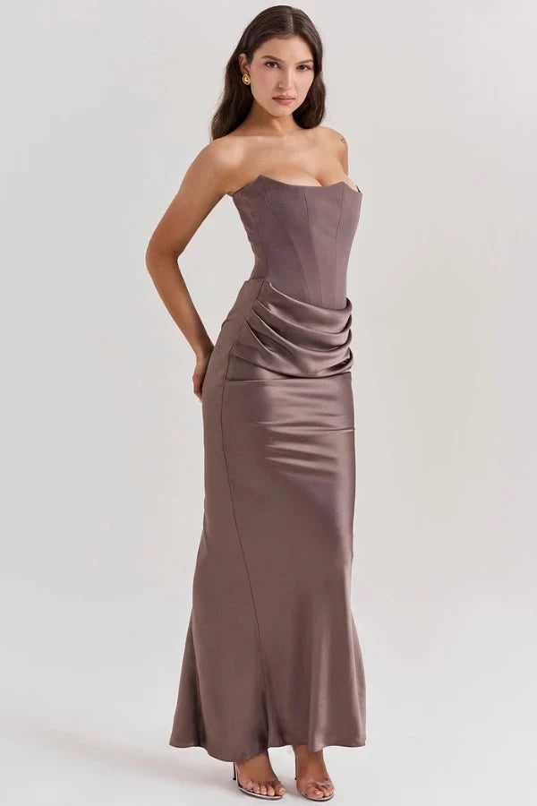 Women’s Strapless Maxi Dress Polyester for Spring