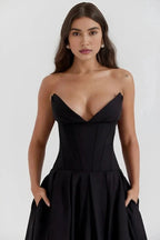 Women’s Strapless Evening Midi Dress Polyester for Spring