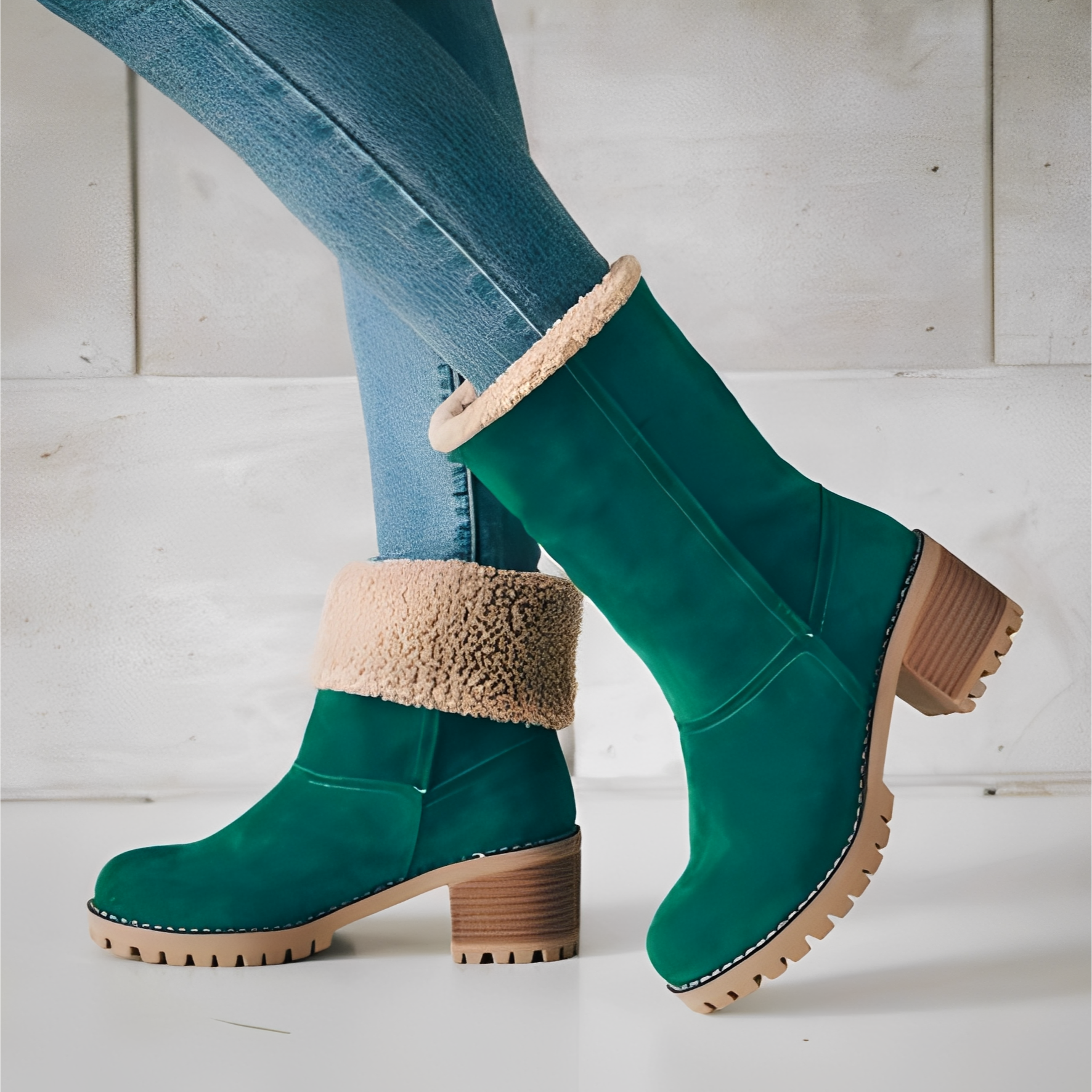 Women’s Leather Ankle Boots with Fleece Lining for Winter