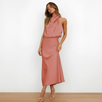 Women’s Satin Halter Midi Dress for Spring
