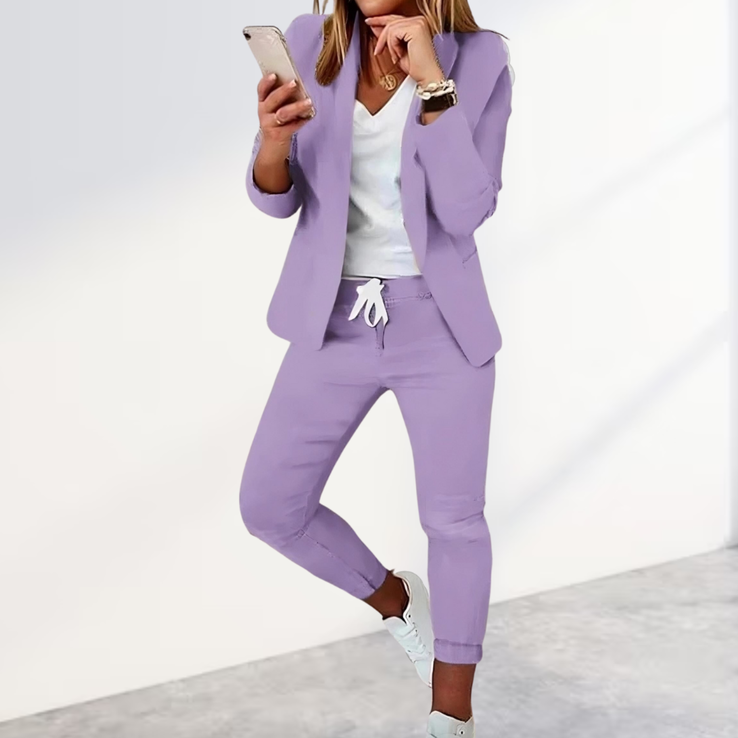 Women’s Tailored Blazer and Jogger Set in Cotton Blend for Winter Wear