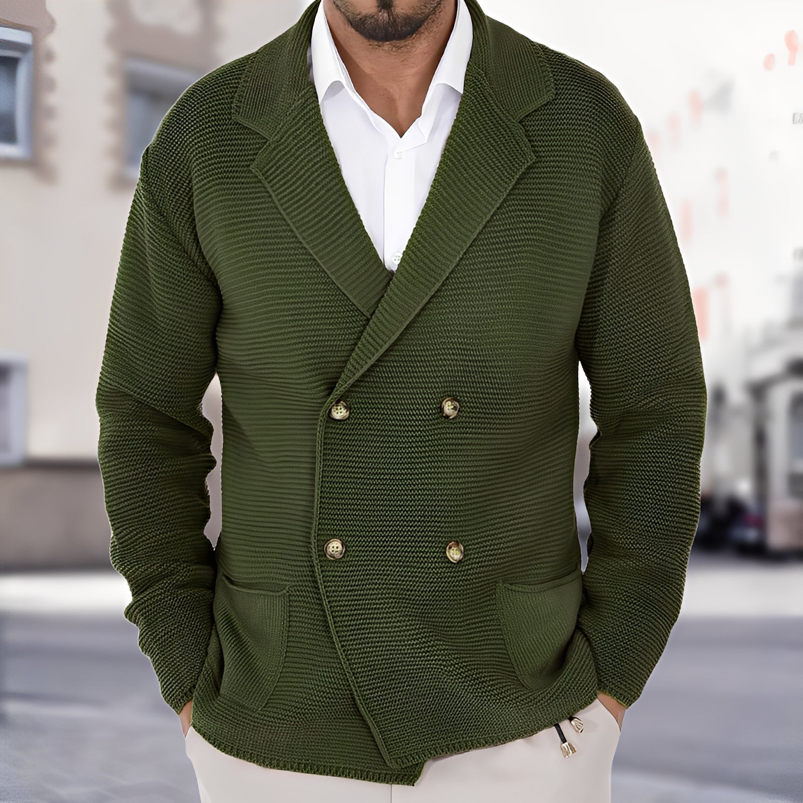 Men’s Wool Knit Double Breasted Blazer for Spring