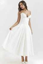 Women’s Strapless Evening Midi Dress Polyester for Spring
