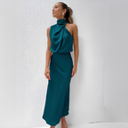 Women’s Satin Halter Midi Dress for Spring