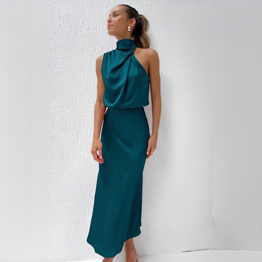 Women’s Satin Halter Midi Dress for Spring