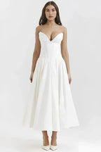 Women’s Strapless Evening Midi Dress Polyester for Spring