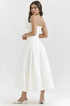 Women’s Strapless Evening Midi Dress Polyester for Spring