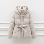 Women’s Padded Hooded Jacket with Belt for Winter