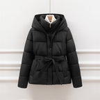 Women’s Padded Hooded Jacket with Belt for Winter