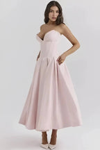 Women’s Strapless Evening Midi Dress Polyester for Spring