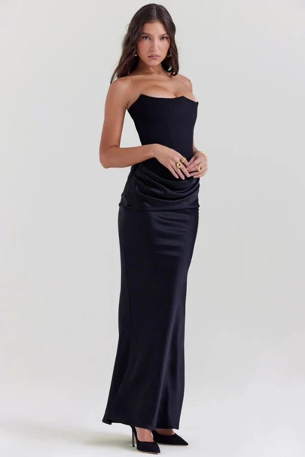 Women’s Strapless Maxi Dress Polyester for Spring