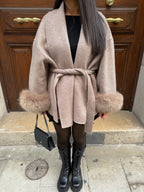 Women’s Wool Coat with Faux Fur Cuffs for Winter