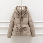 Women’s Padded Hooded Jacket with Belt for Winter