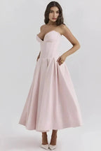Women’s Strapless Evening Midi Dress Polyester for Spring