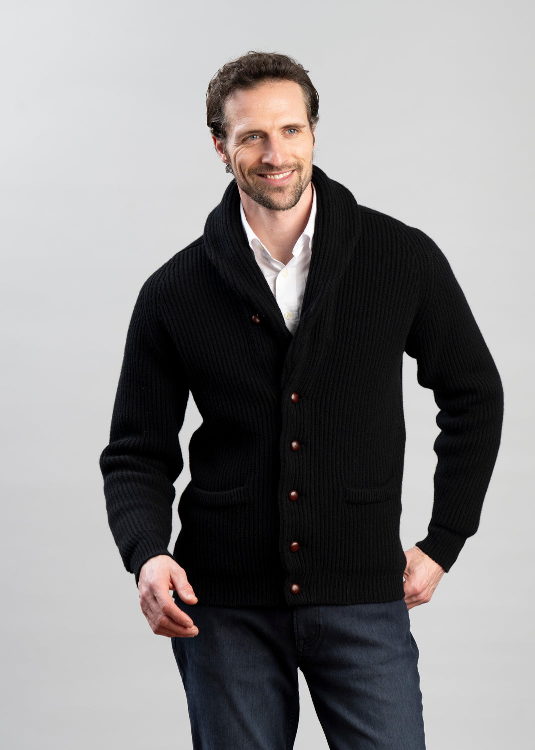 Men’s Wool Knit Shawl Collar Cardigan for Winter