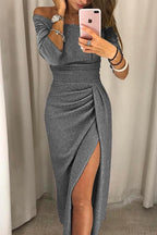 Women’s Off Shoulder Knit Evening Dress for Winter Occasions