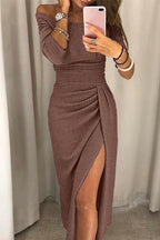 Women’s Off Shoulder Knit Evening Dress for Winter Occasions