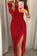 Women’s Off Shoulder Knit Evening Dress for Winter Occasions