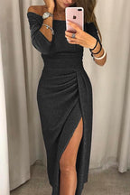 Women’s Off Shoulder Knit Evening Dress for Winter Occasions