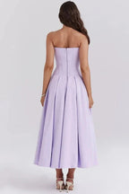 Women’s Strapless Evening Midi Dress Polyester for Spring