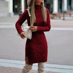 Women’s Cable Knit Jumper Dress Wool Blend for Winter