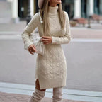 Women’s Cable Knit Jumper Dress Wool Blend for Winter
