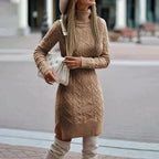 Women’s Cable Knit Jumper Dress Wool Blend for Winter