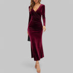 Women’s Velvet Maxi Dress Long Sleeve for Winter