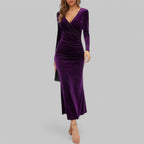 Women’s Velvet Maxi Dress Long Sleeve for Winter