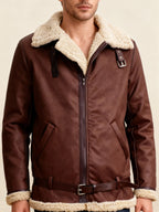 Men’s Shearling Leather Jacket for Winter Casual Wear