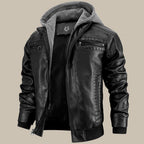 Men’s Leather Jacket with Hood for Winter Casual Wear