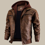 Men’s Leather Jacket with Hood for Winter Casual Wear