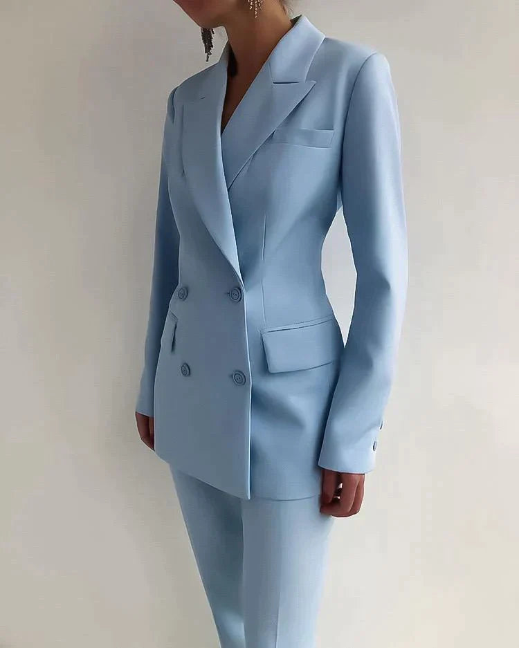 Women’s Tailored Blazer and Trousers Suit Set in Wool Blend for Spring Wear